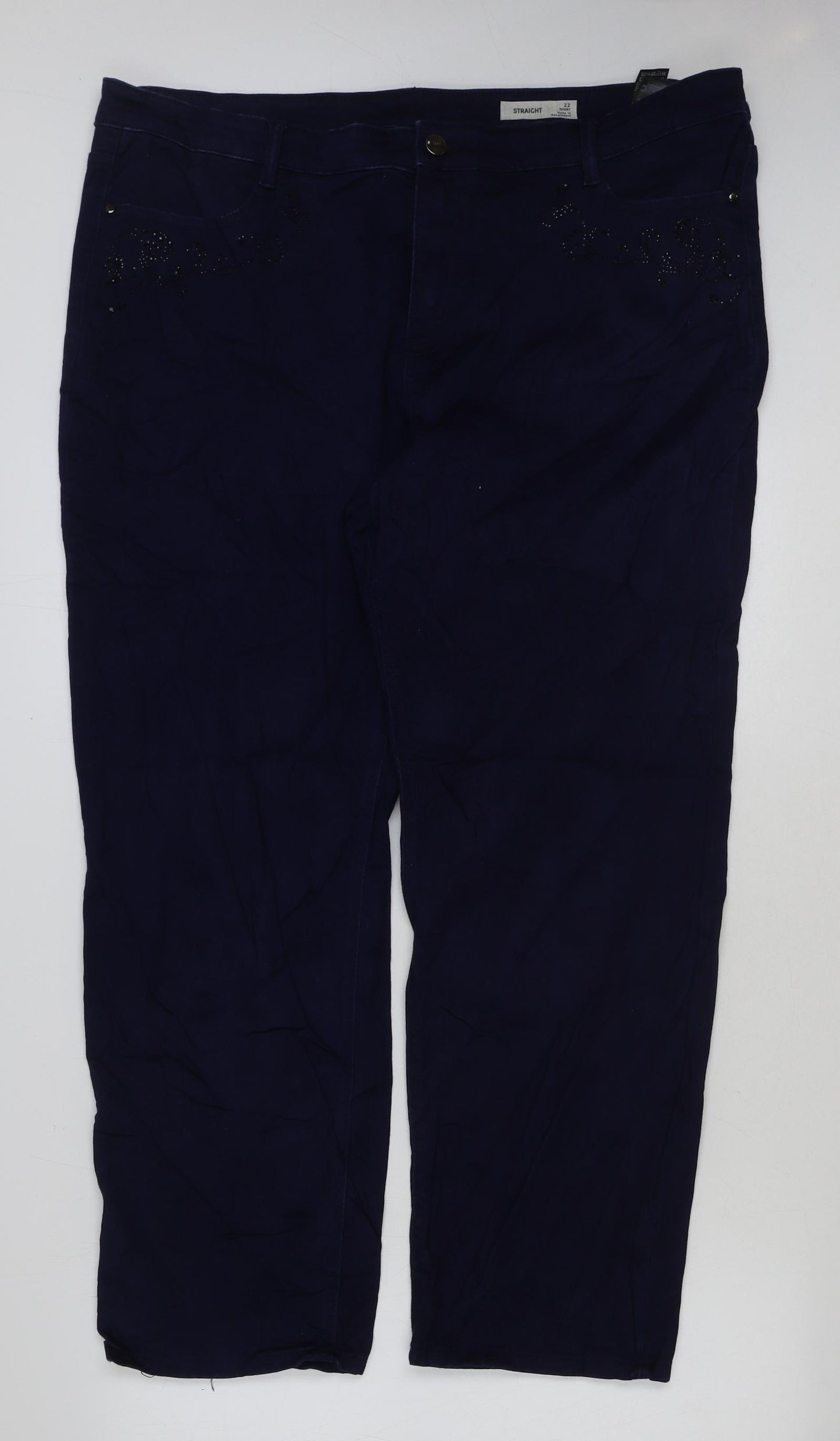 Marks and Spencer Womens Blue Cotton Straight Jeans Size 22 L29 in Regular Button