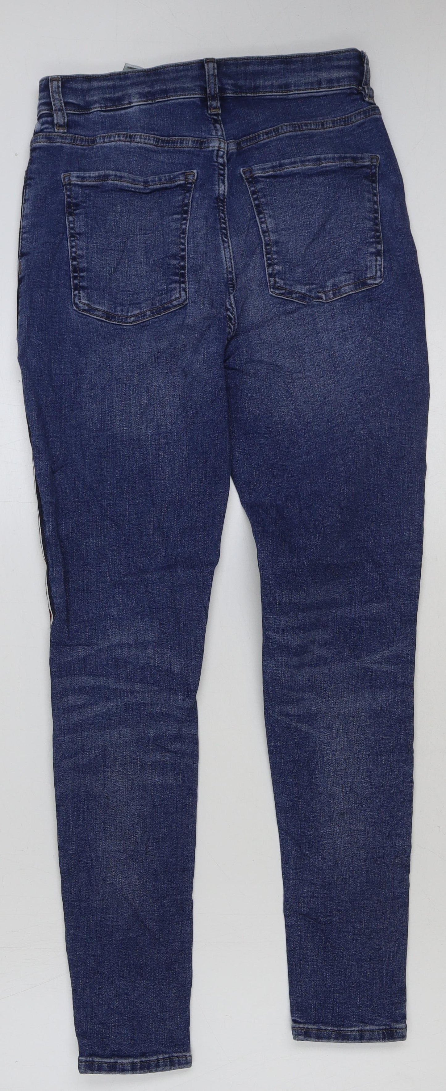 Marks and Spencer Womens Blue Cotton Skinny Jeans Size 10 L29 in Regular Button - Side Stripe