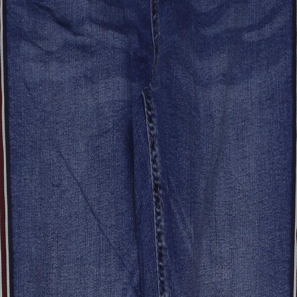 Marks and Spencer Womens Blue Cotton Skinny Jeans Size 10 L29 in Regular Button - Side Stripe