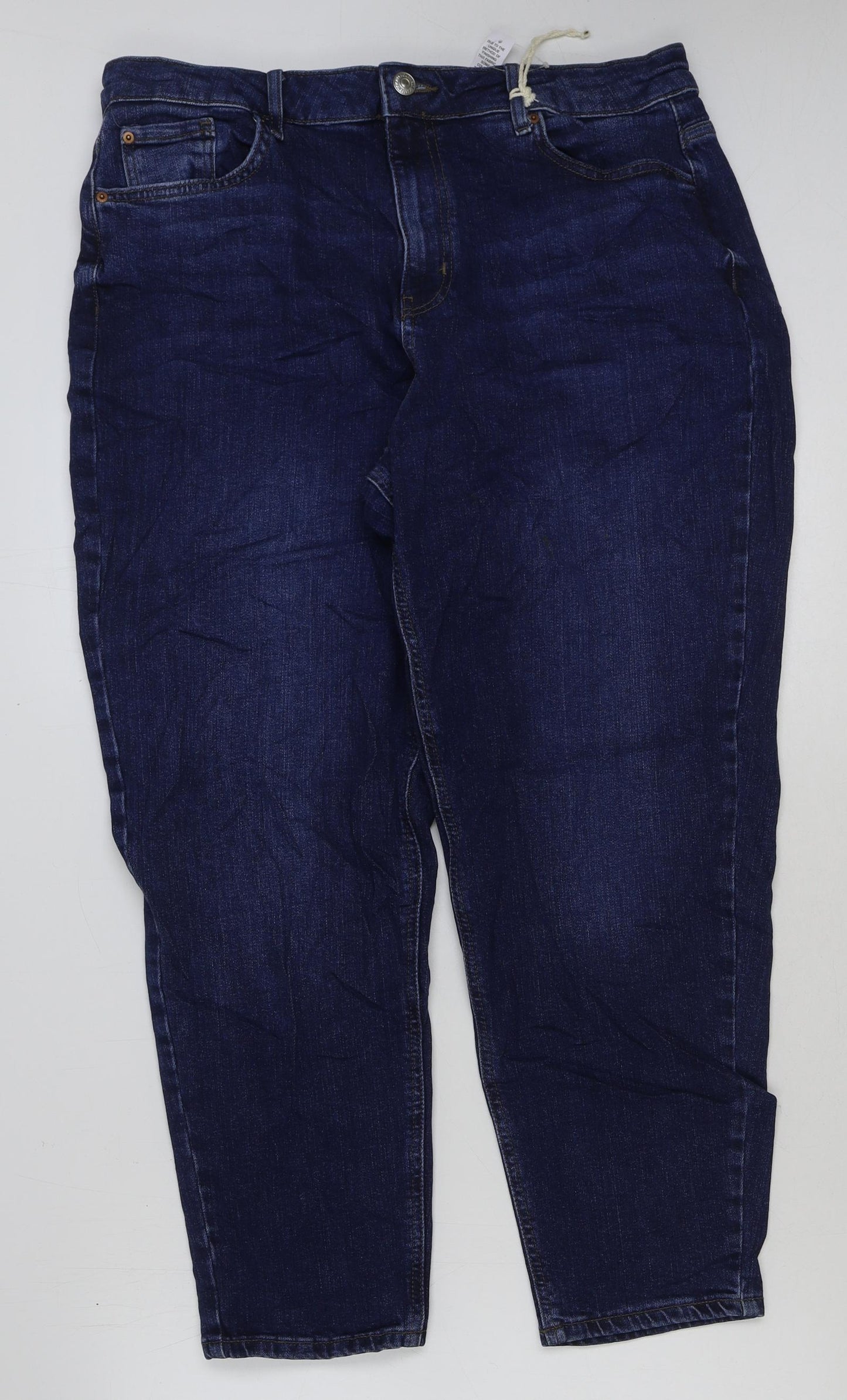 Marks and Spencer Womens Blue Cotton Mom Jeans Size 16 L27 in Regular Button