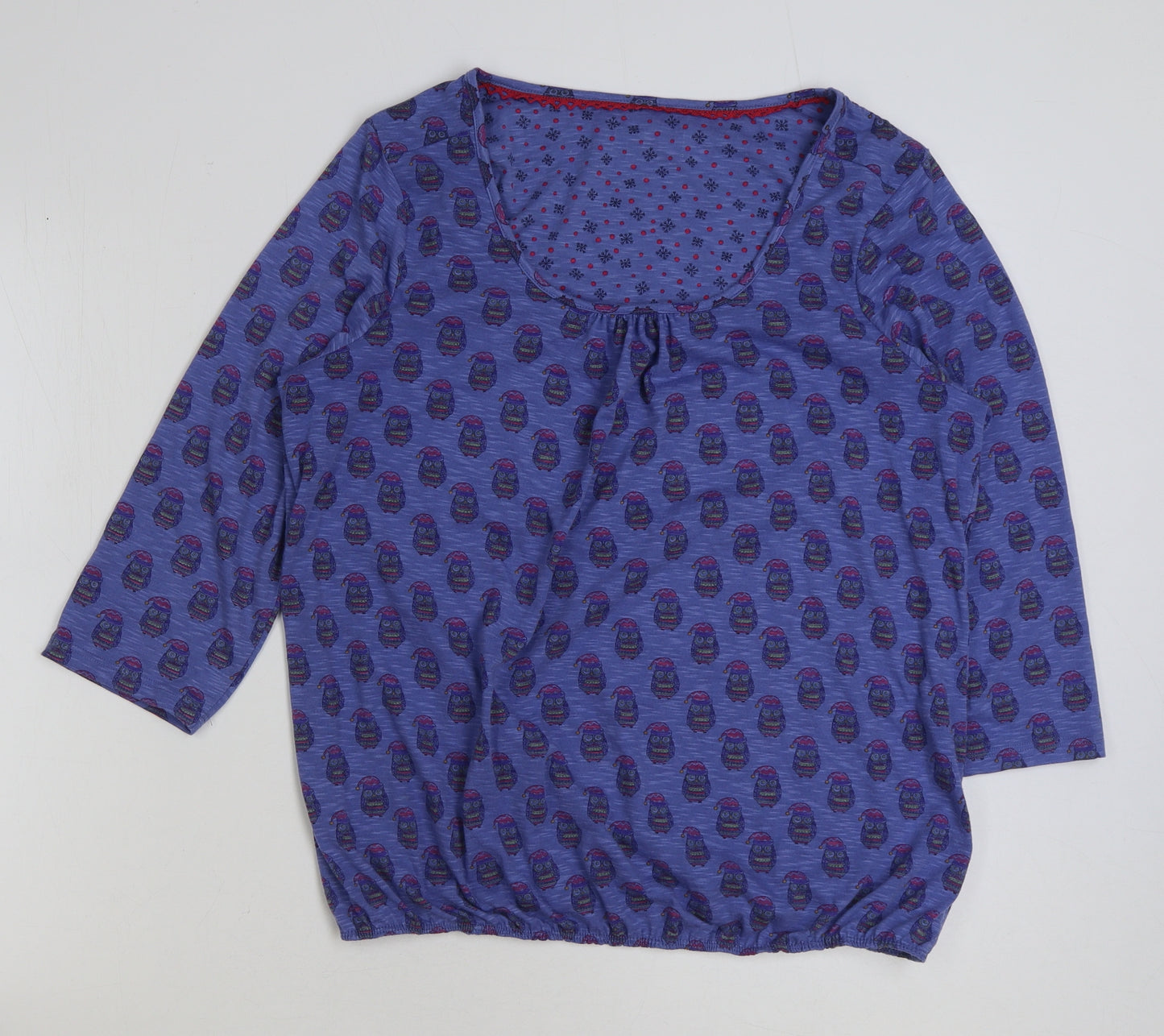 Marks and Spencer Womens Multicoloured Geometric Polyester Basic T-Shirt Size 16 Round Neck - Owl Print