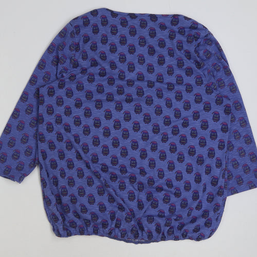 Marks and Spencer Womens Multicoloured Geometric Polyester Basic T-Shirt Size 16 Round Neck - Owl Print