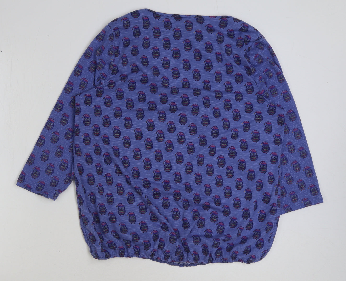 Marks and Spencer Womens Multicoloured Geometric Polyester Basic T-Shirt Size 16 Round Neck - Owl Print