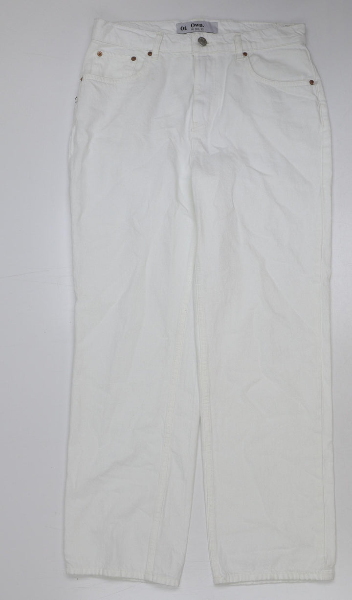 Own. Womens White Cotton Straight Jeans Size 30 in L30 in Regular Button