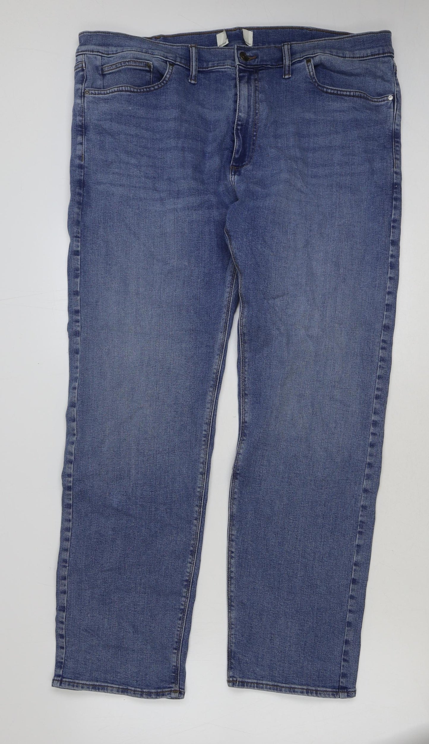 Marks and Spencer Mens Blue Cotton Straight Jeans Size 40 in L33 in Regular Button