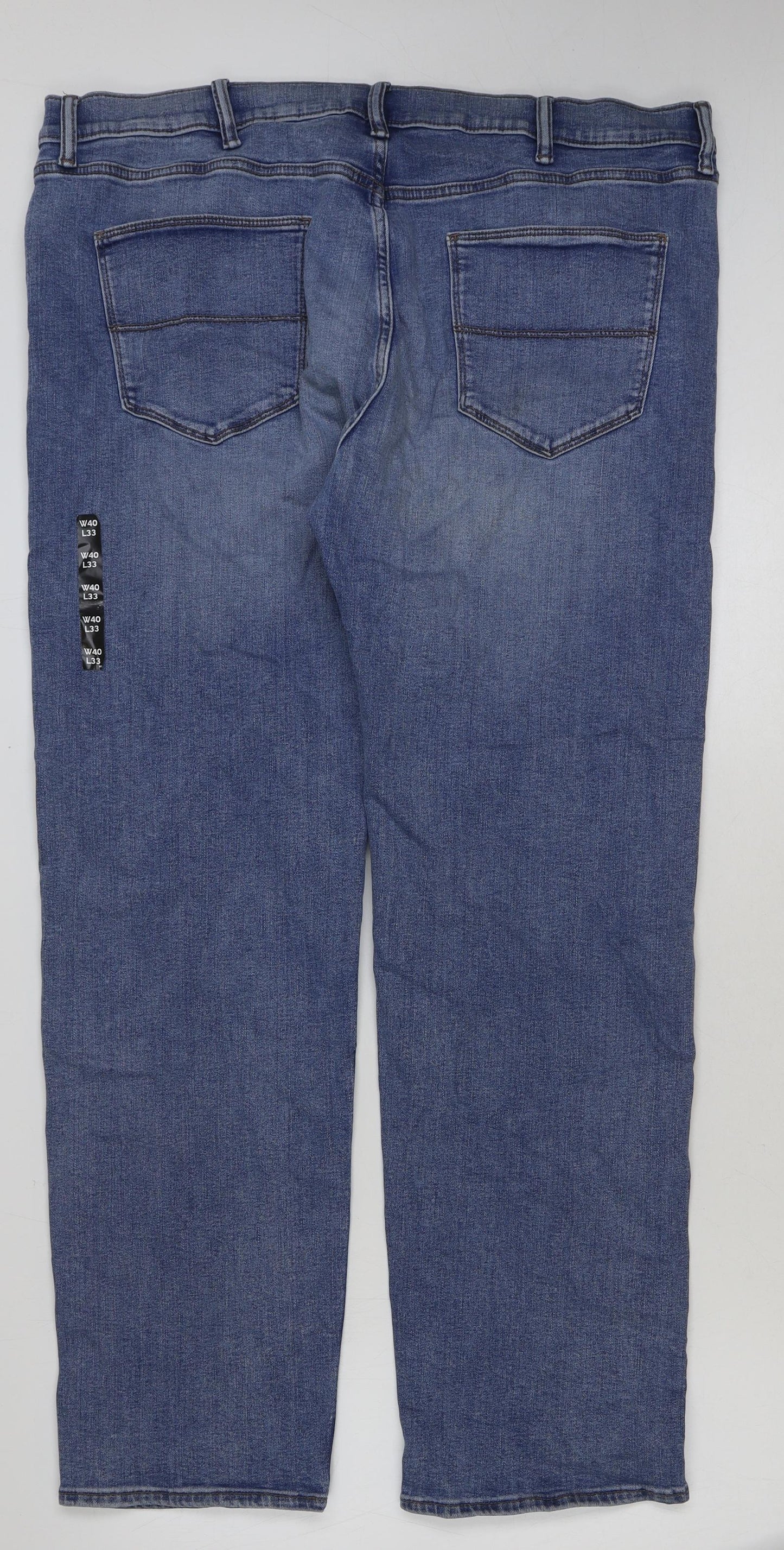 Marks and Spencer Mens Blue Cotton Straight Jeans Size 40 in L33 in Regular Button