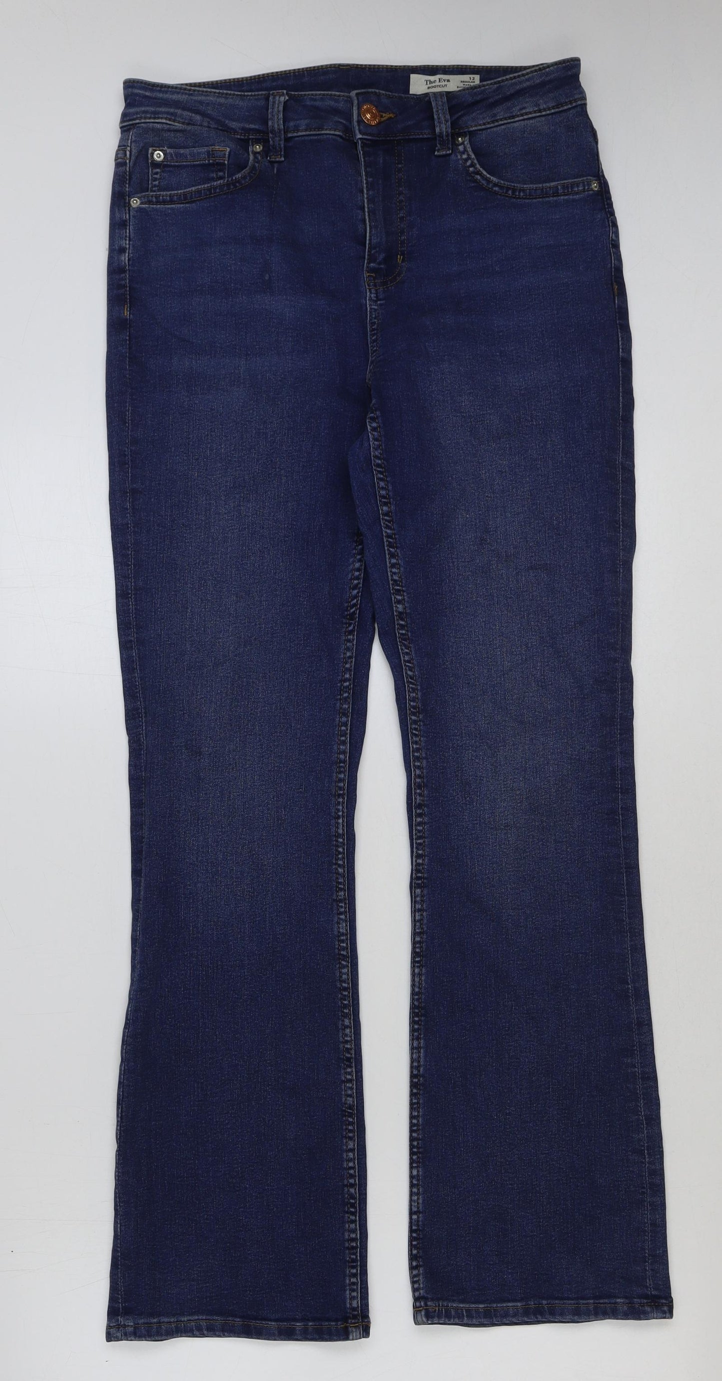 Marks and Spencer Womens Blue Cotton Bootcut Jeans Size 12 L31 in Regular Button