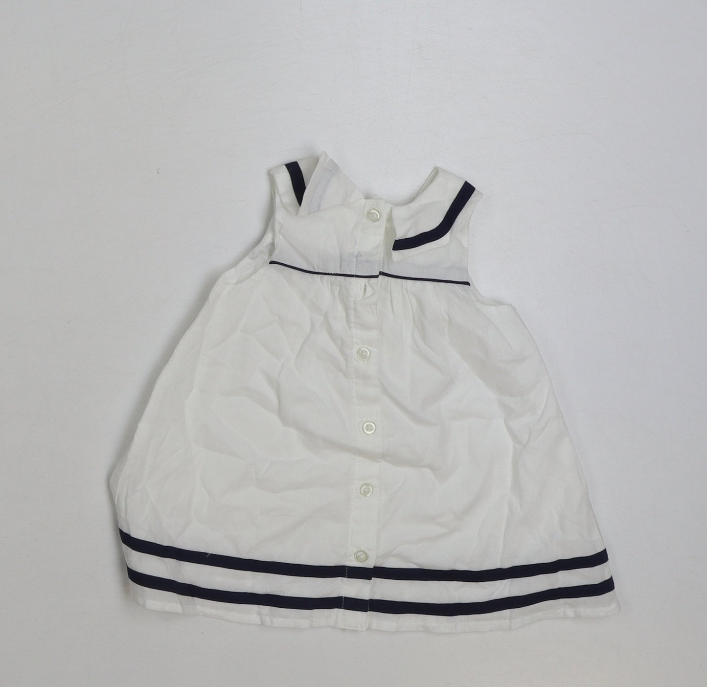 matala Girls White Cotton A-Line Size 3-6 Months Collared Button