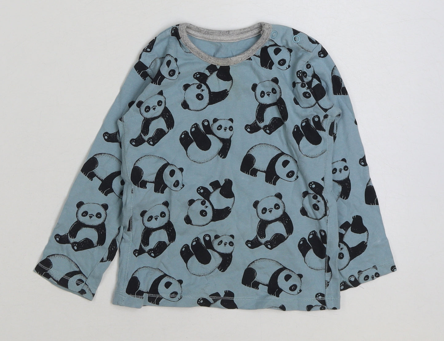 George Baby Blue Geometric Polyester Basic T-Shirt Size 12-18 Months Round Neck Pullover - Panda Print