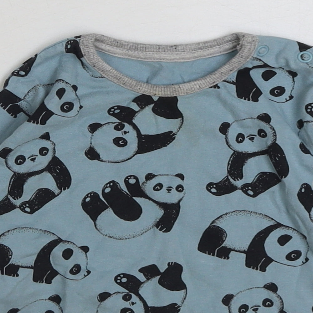 George Baby Blue Geometric Polyester Basic T-Shirt Size 12-18 Months Round Neck Pullover - Panda Print