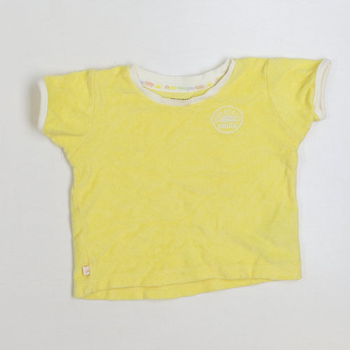 Primark Baby Yellow Cotton Basic T-Shirt Size 12-18 Months Round Neck Pullover - Smile