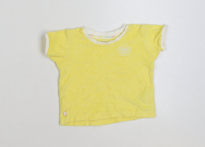 Primark Baby Yellow Cotton Basic T-Shirt Size 12-18 Months Round Neck Pullover - Smile