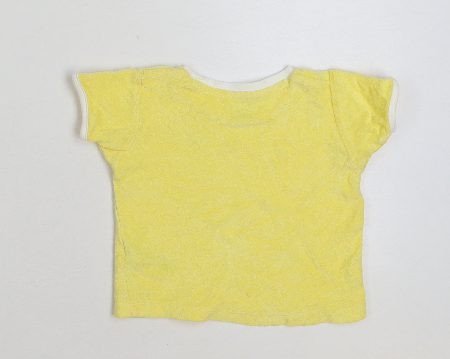 Primark Baby Yellow Cotton Basic T-Shirt Size 12-18 Months Round Neck Pullover - Smile