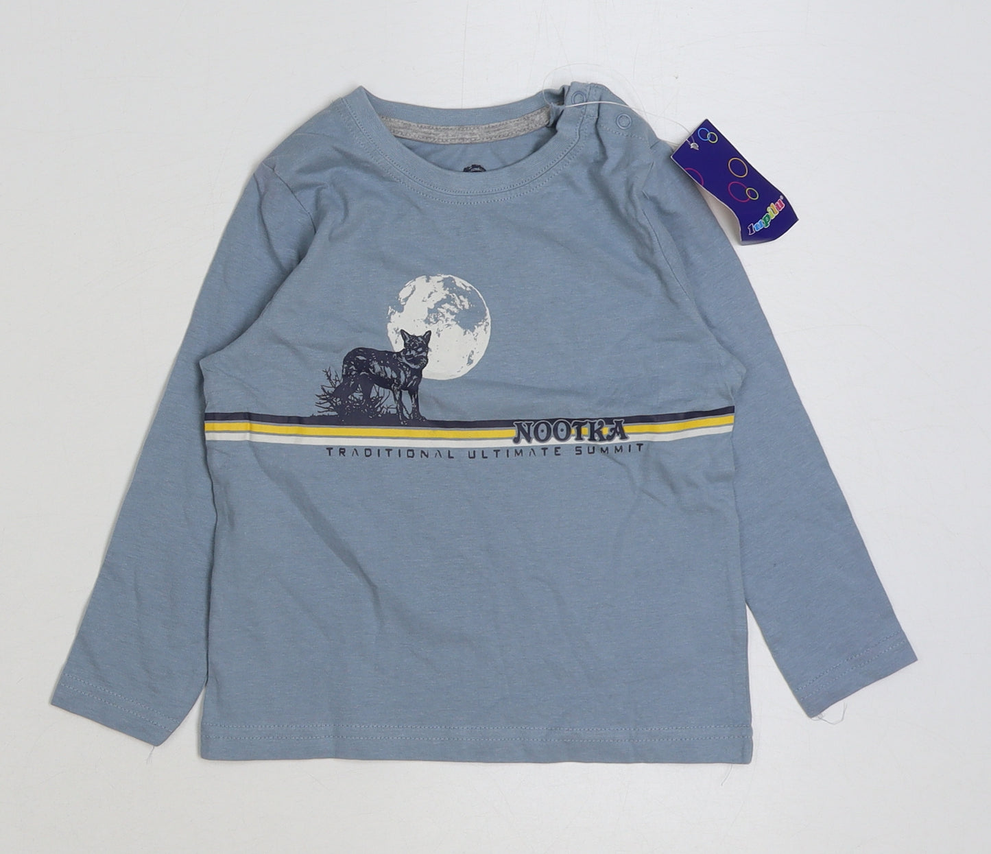Lupilu Baby Blue Polyester Basic T-Shirt Size 12-18 Months Round Neck Pullover - Wolf