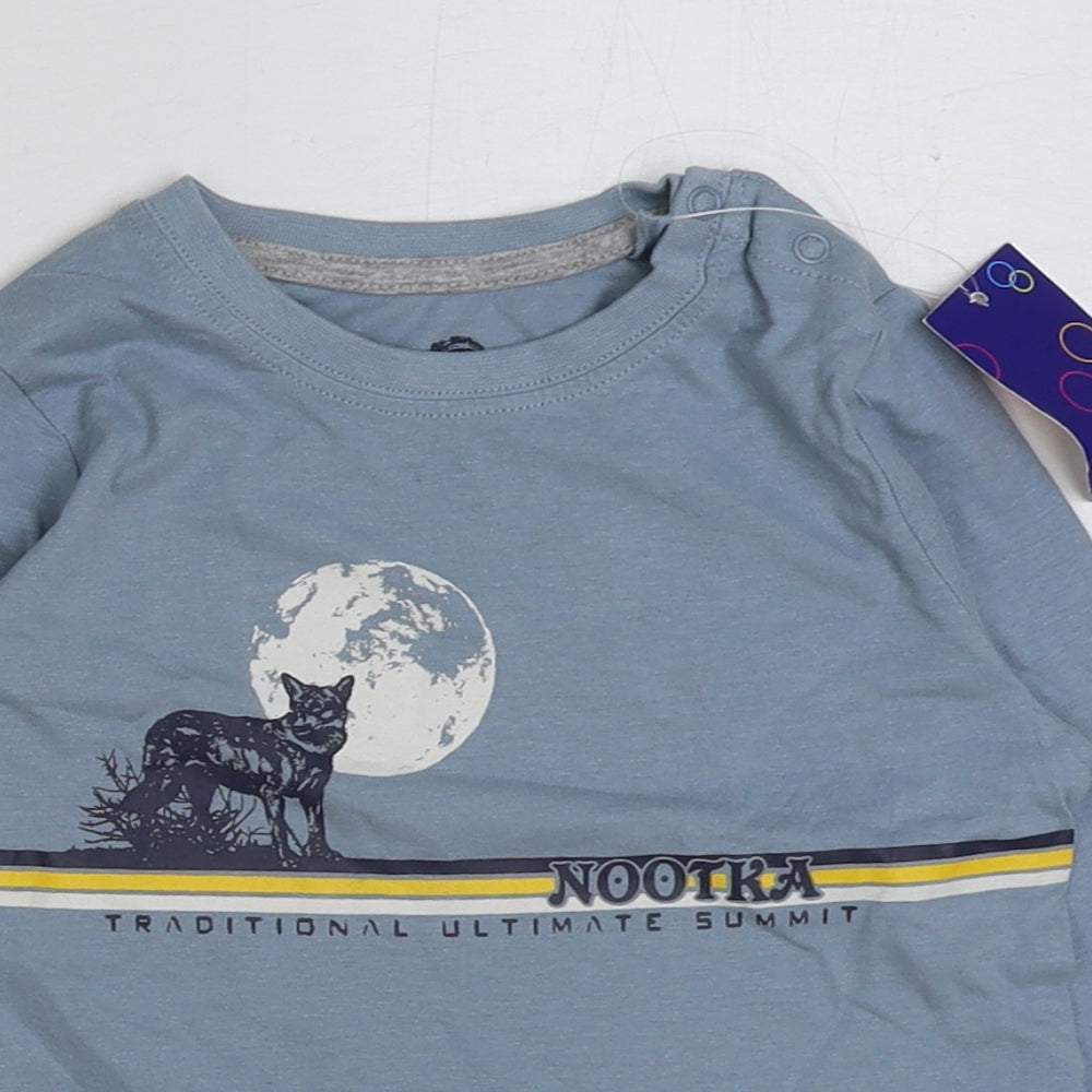 Lupilu Baby Blue Polyester Basic T-Shirt Size 12-18 Months Round Neck Pullover - Wolf