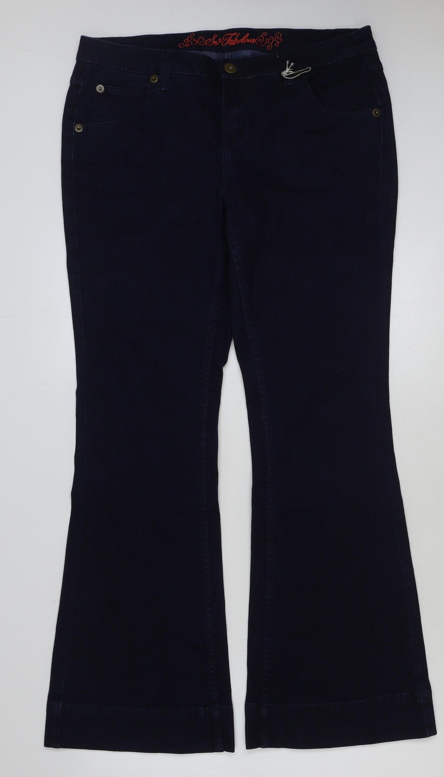 Marks and Spencer Womens Blue Cotton Bootcut Jeans Size 16 L31 in Regular Button