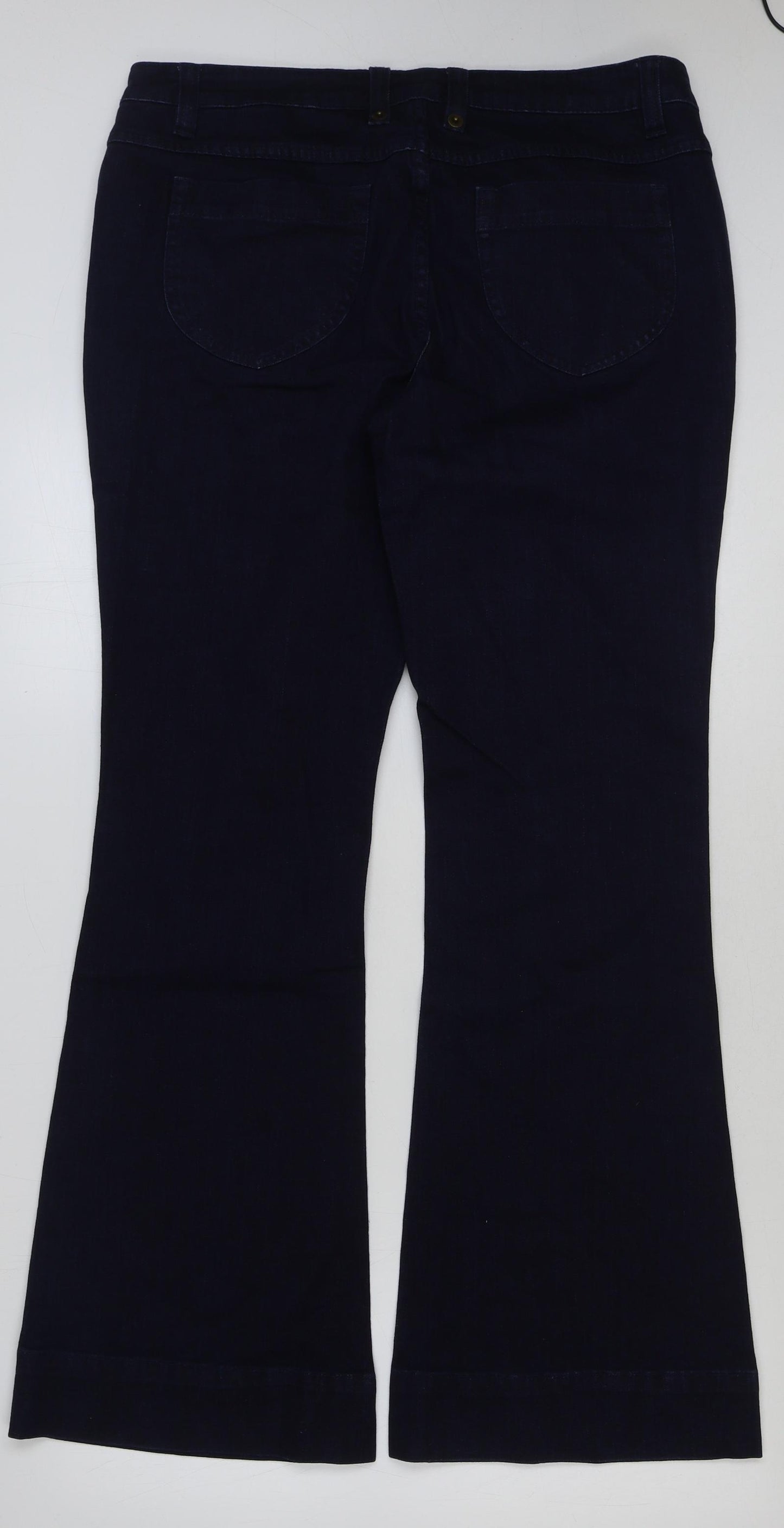 Marks and Spencer Womens Blue Cotton Bootcut Jeans Size 16 L31 in Regular Button