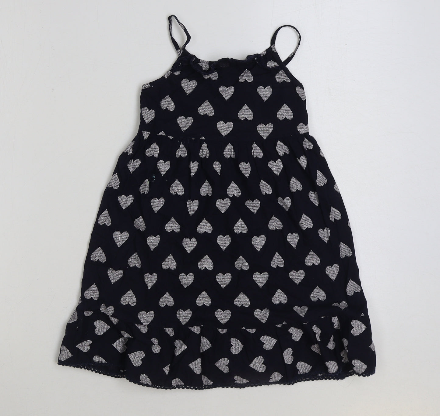 Young Dimension Girls Blue Geometric Cotton A-Line Size 4-5 Years Square Neck Pullover - Love Heart