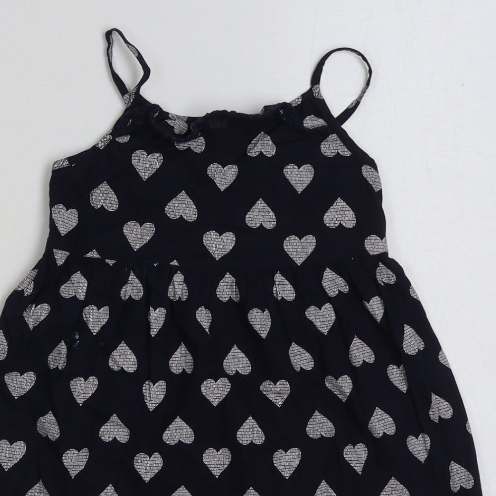 Young Dimension Girls Blue Geometric Cotton A-Line Size 4-5 Years Square Neck Pullover - Love Heart