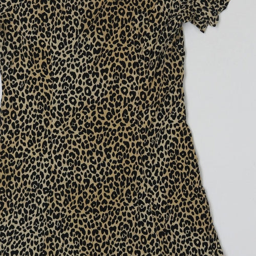 H&M Womens Brown Animal Print Polyester A-Line Size 14 V-Neck Button - Leopard Print