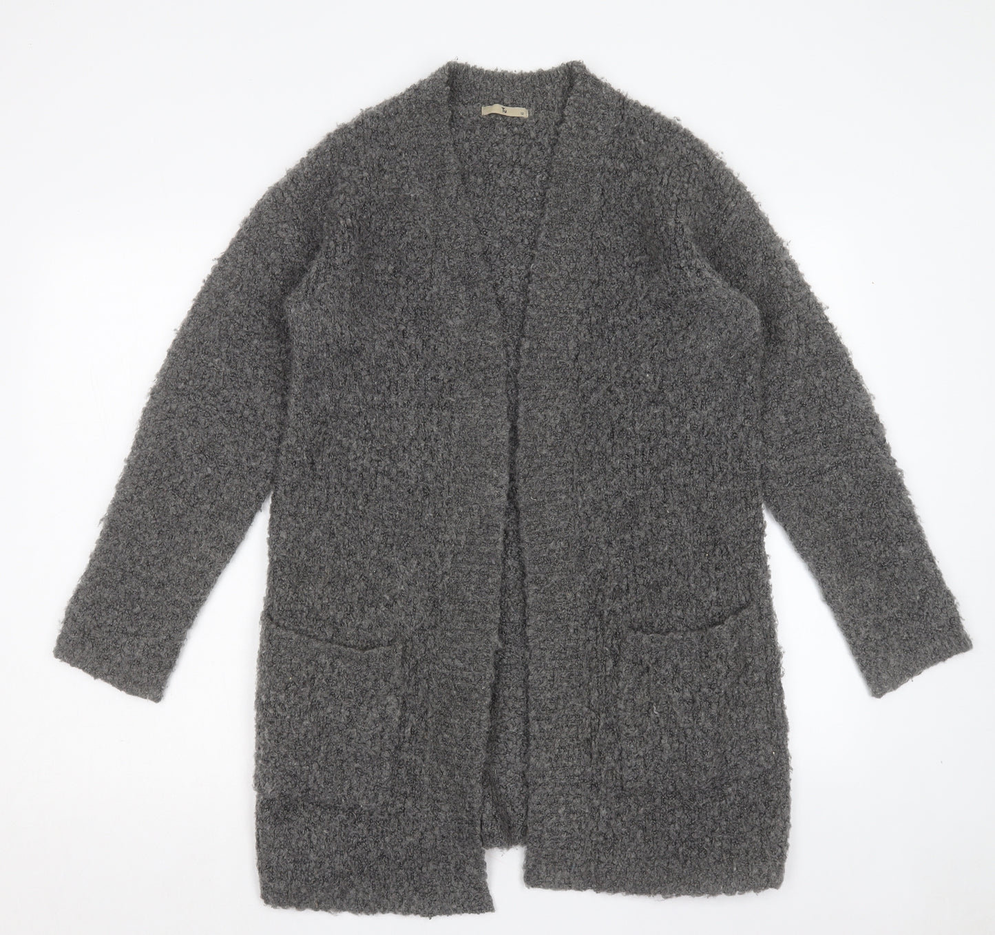 TU Womens Grey V-Neck Polyester Cardigan Jumper Size 12