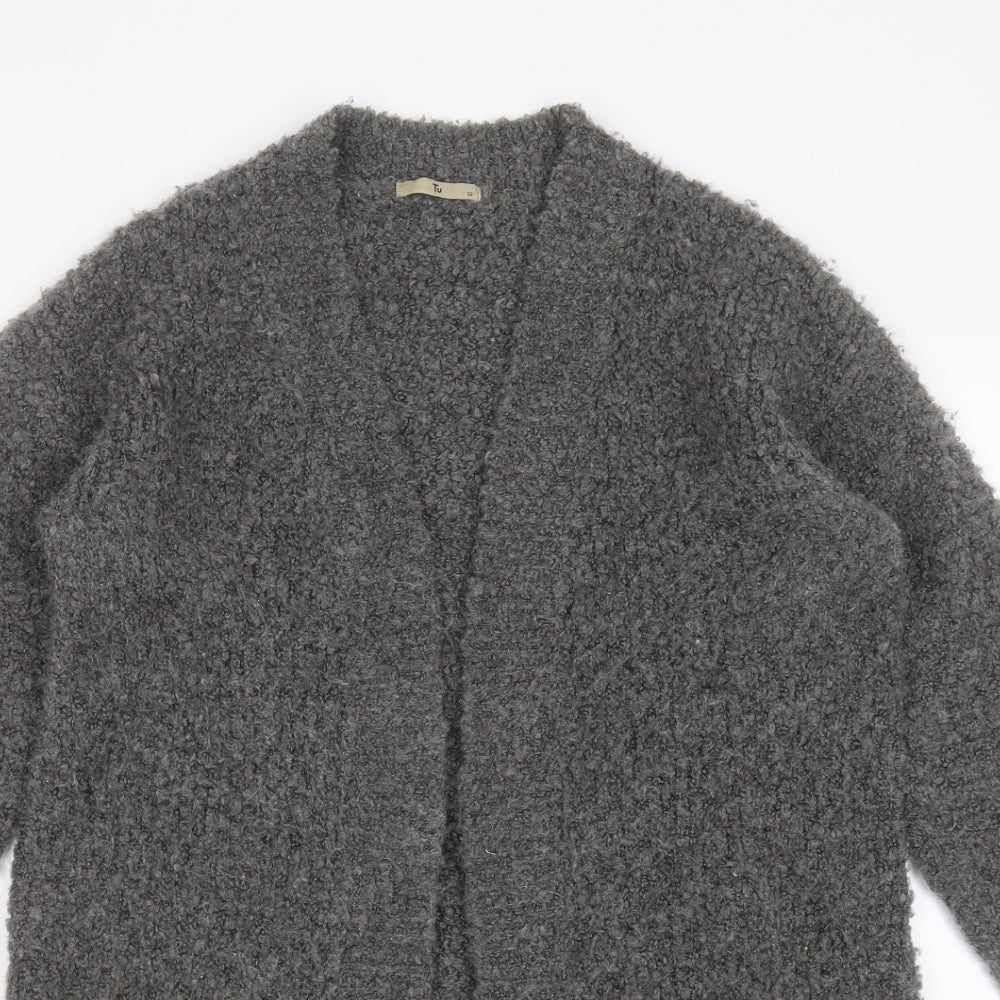 TU Womens Grey V-Neck Polyester Cardigan Jumper Size 12