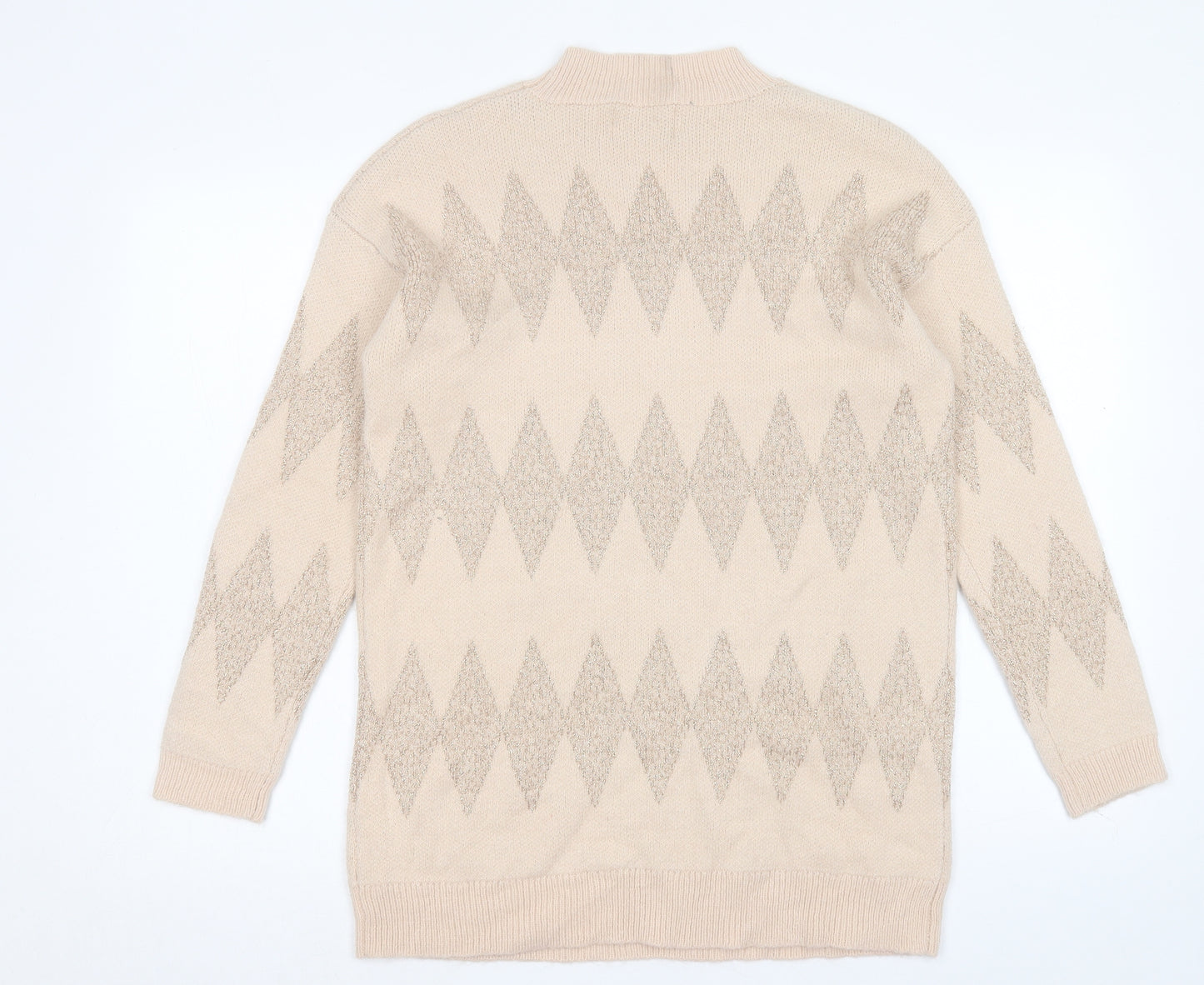 Matalan Womens Beige Mock Neck Argyle/Diamond Acrylic Pullover Jumper Size M