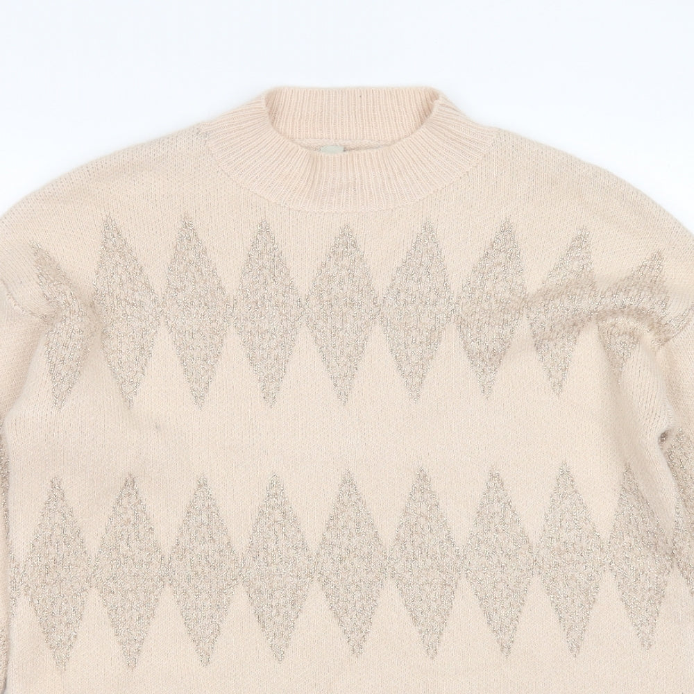 Matalan Womens Beige Mock Neck Argyle/Diamond Acrylic Pullover Jumper Size M