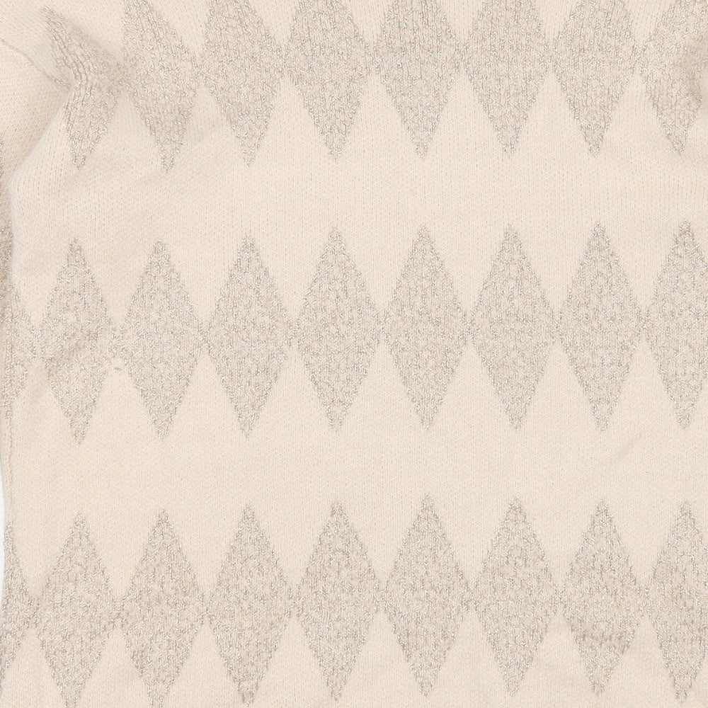 Matalan Womens Beige Mock Neck Argyle/Diamond Acrylic Pullover Jumper Size M