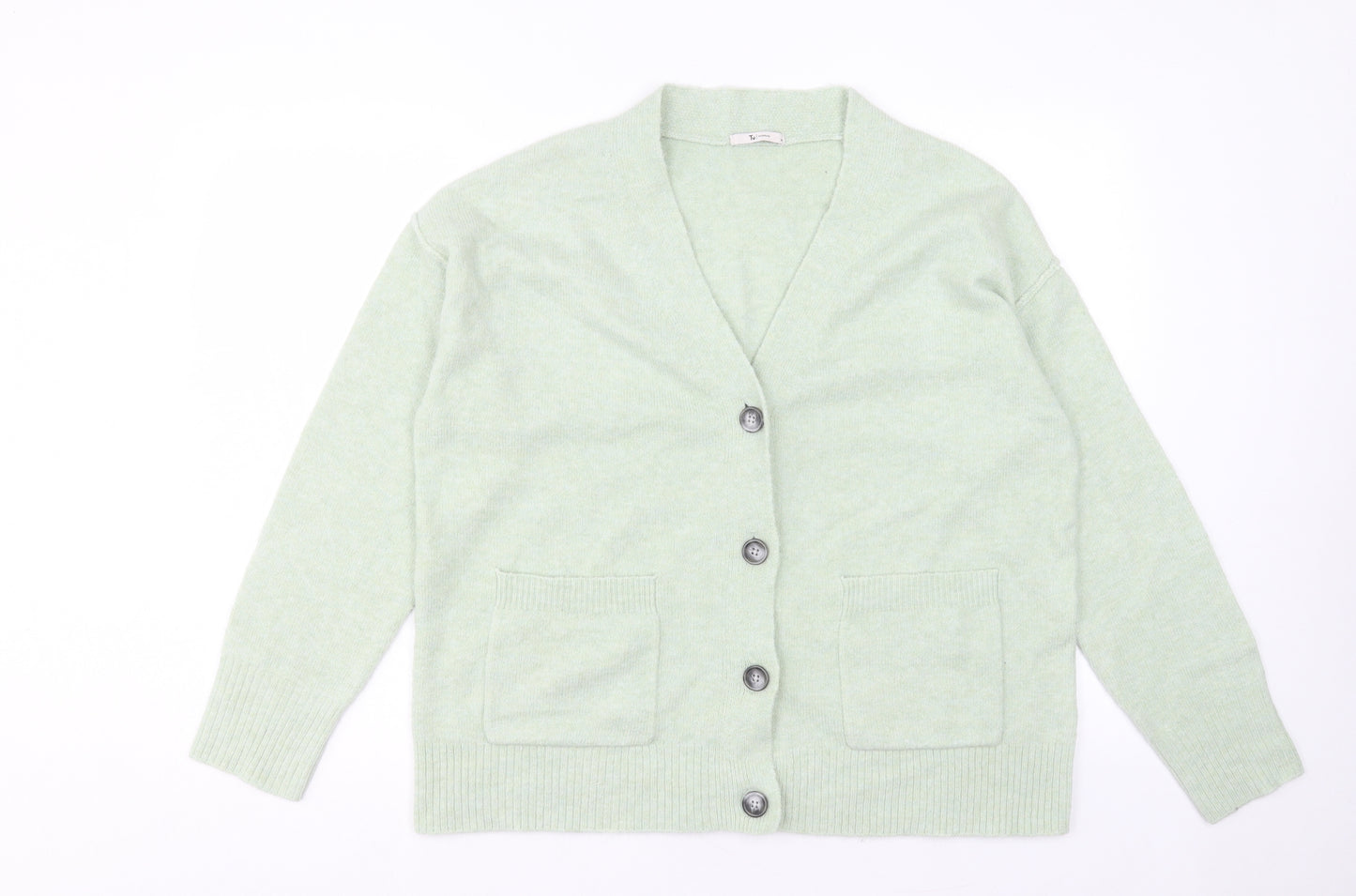 TU Womens Green V-Neck Acrylic Cardigan Jumper Size 14