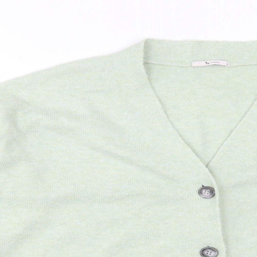TU Womens Green V-Neck Acrylic Cardigan Jumper Size 14