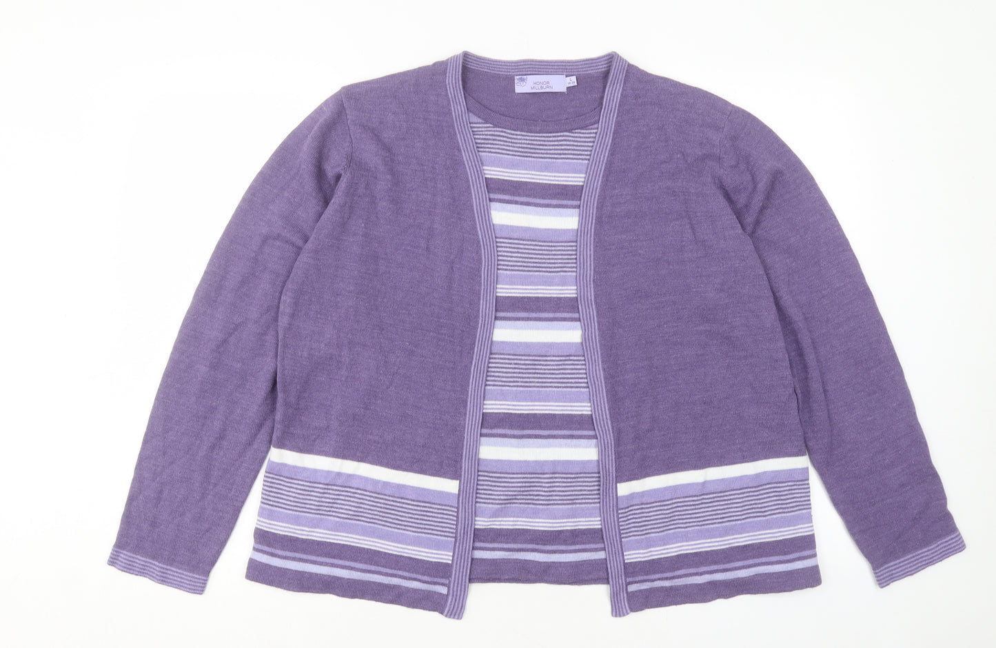 Honor Milburn Womens Purple Crew Neck Striped Acrylic Pullover Jumper Size L