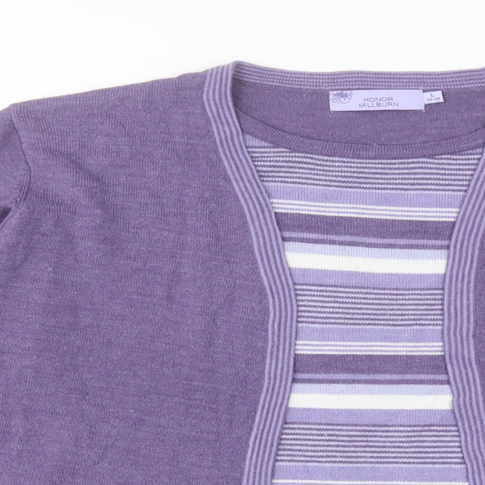 Honor Milburn Womens Purple Crew Neck Striped Acrylic Pullover Jumper Size L