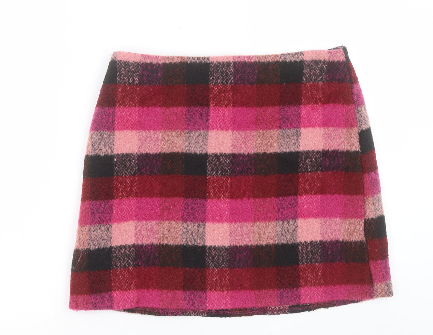 George Womens Pink Plaid Polyester A-Line Skirt Size 12 Zip