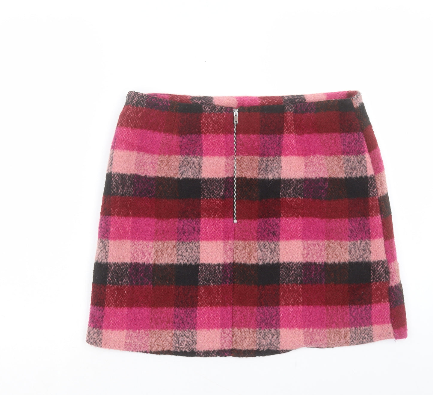 George Womens Pink Plaid Polyester A-Line Skirt Size 12 Zip