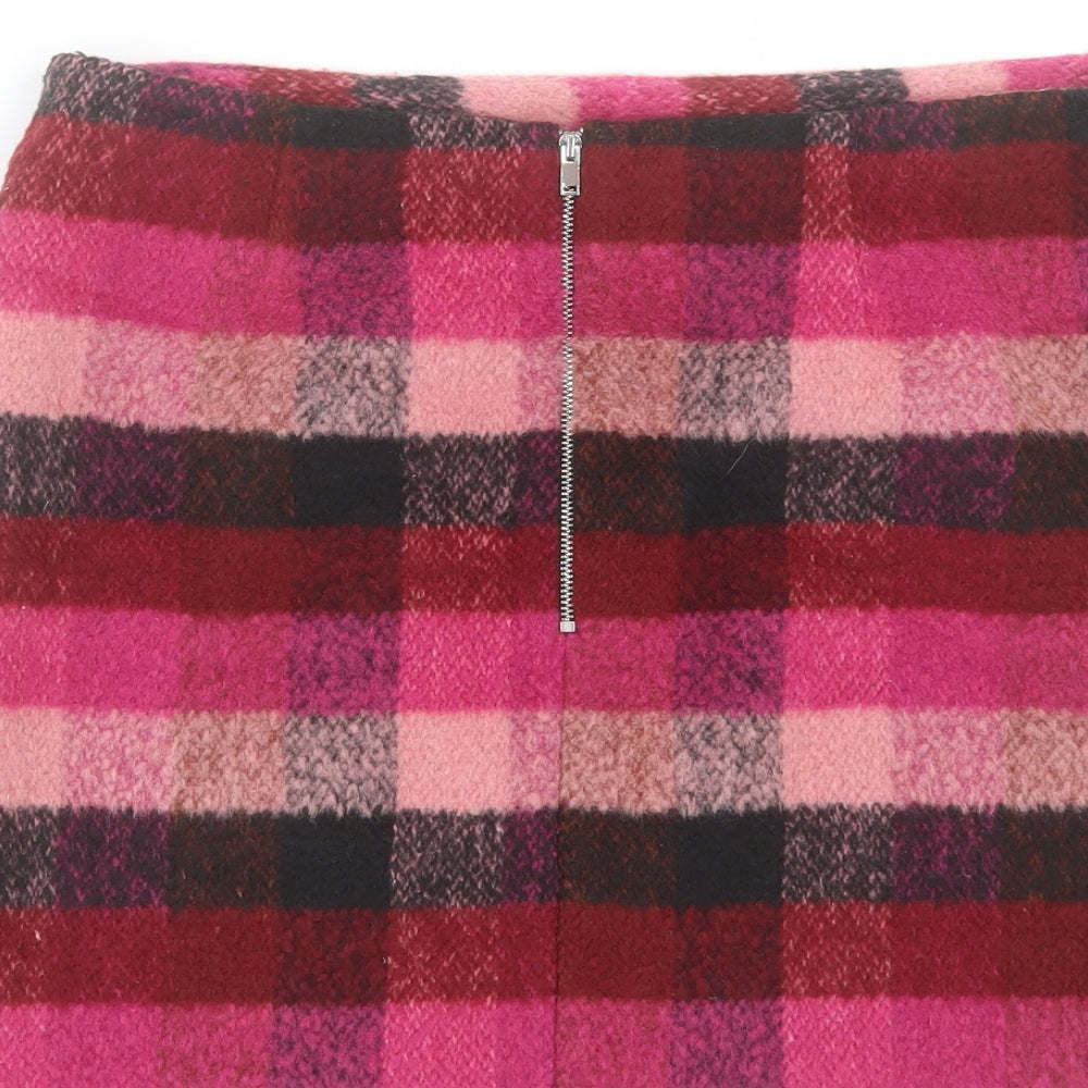George Womens Pink Plaid Polyester A-Line Skirt Size 12 Zip