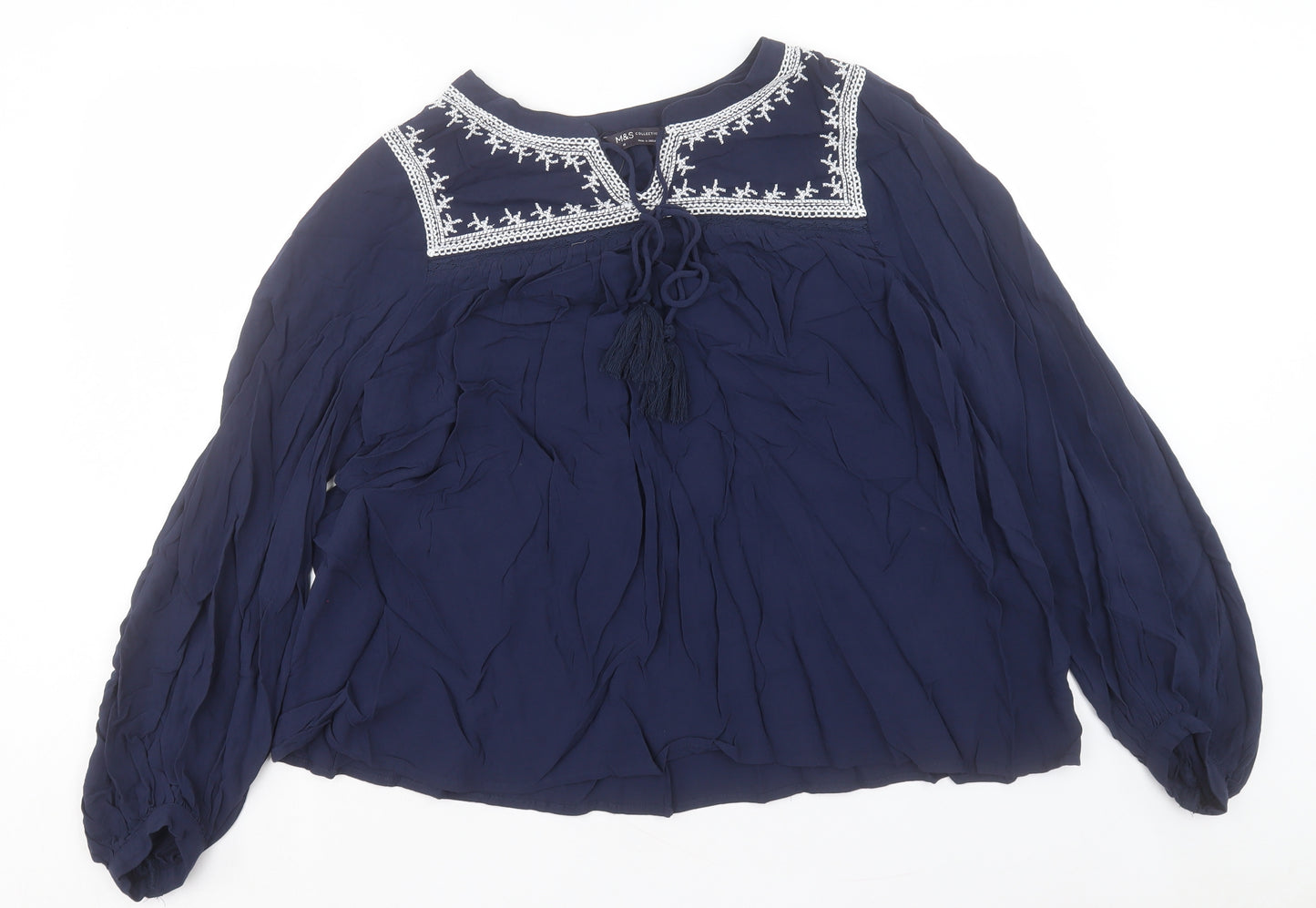 Marks and Spencer Womens Blue Viscose Basic T-Shirt Size 18 V-Neck