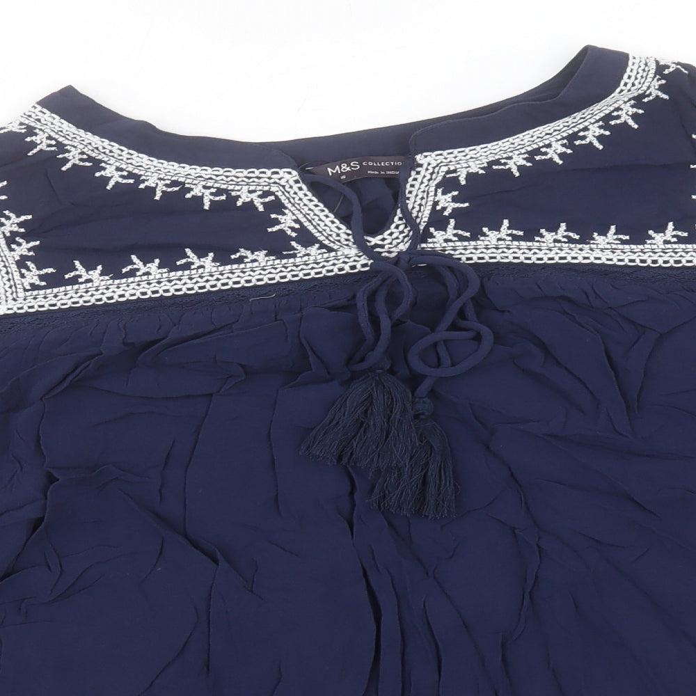 Marks and Spencer Womens Blue Viscose Basic T-Shirt Size 18 V-Neck