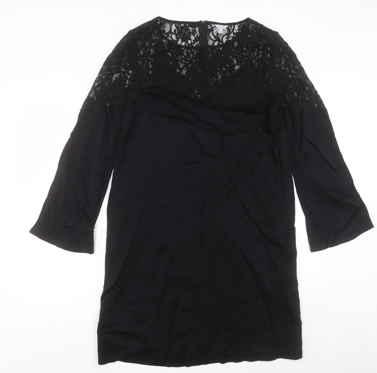 Jigsaw Womens Black Acetate A-Line Size 14 Crew Neck Zip