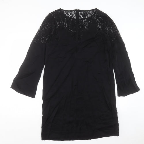 Jigsaw Womens Black Acetate A-Line Size 14 Crew Neck Zip