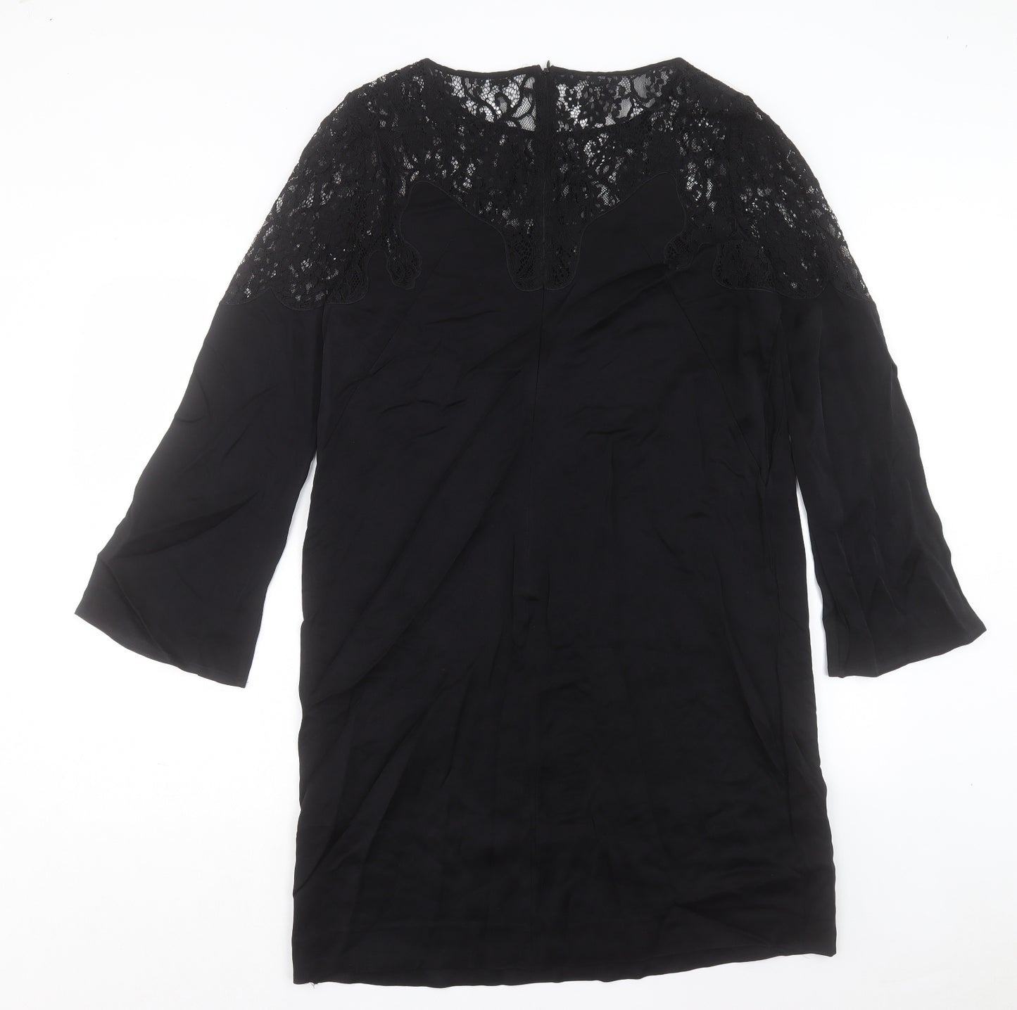 Jigsaw Womens Black Acetate A-Line Size 14 Crew Neck Zip