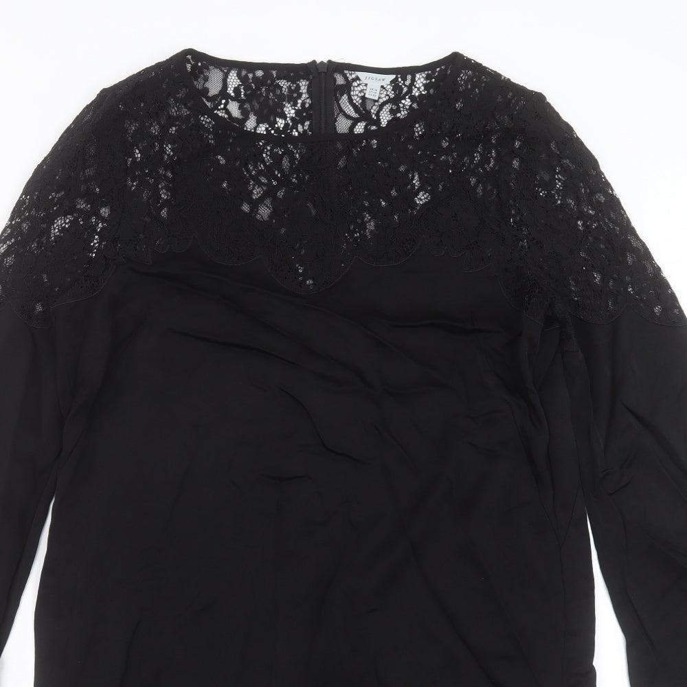 Jigsaw Womens Black Acetate A-Line Size 14 Crew Neck Zip