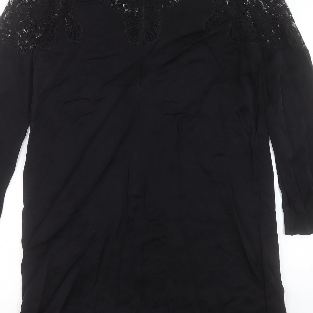 Jigsaw Womens Black Acetate A-Line Size 14 Crew Neck Zip