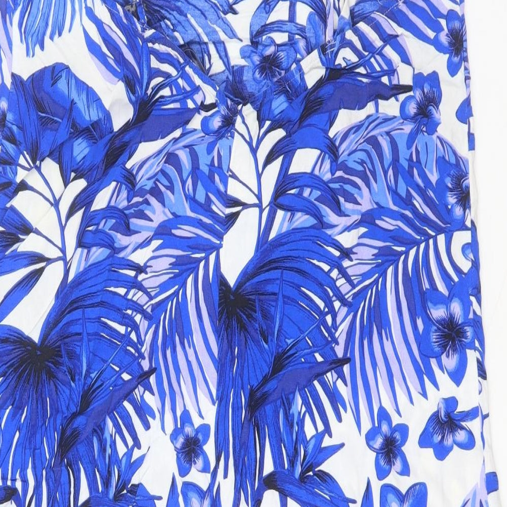 Marks and Spencer Womens Blue Floral Viscose A-Line Size 14 V-Neck Pullover - Cross Back