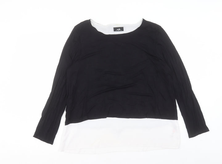 Wallis Womens Black Viscose Basic T-Shirt Size 16 Boat Neck