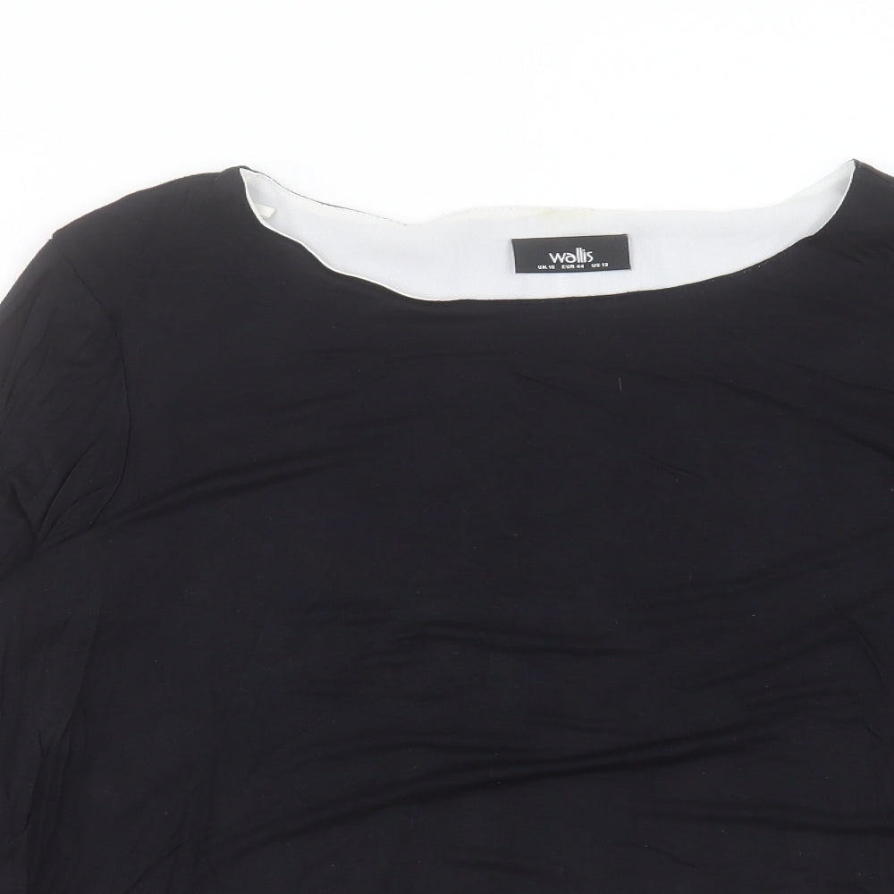 Wallis Womens Black Viscose Basic T-Shirt Size 16 Boat Neck