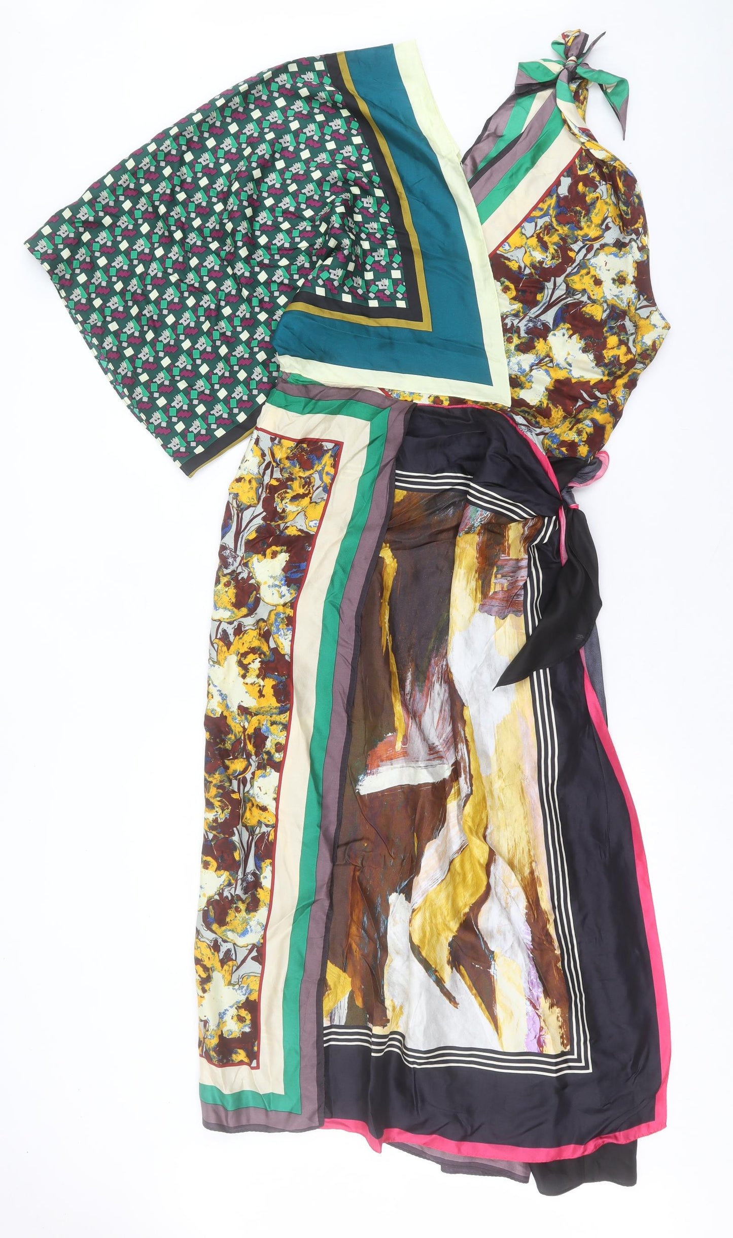 Zara Womens Multicoloured Geometric Polyester A-Line Size L V-Neck Zip