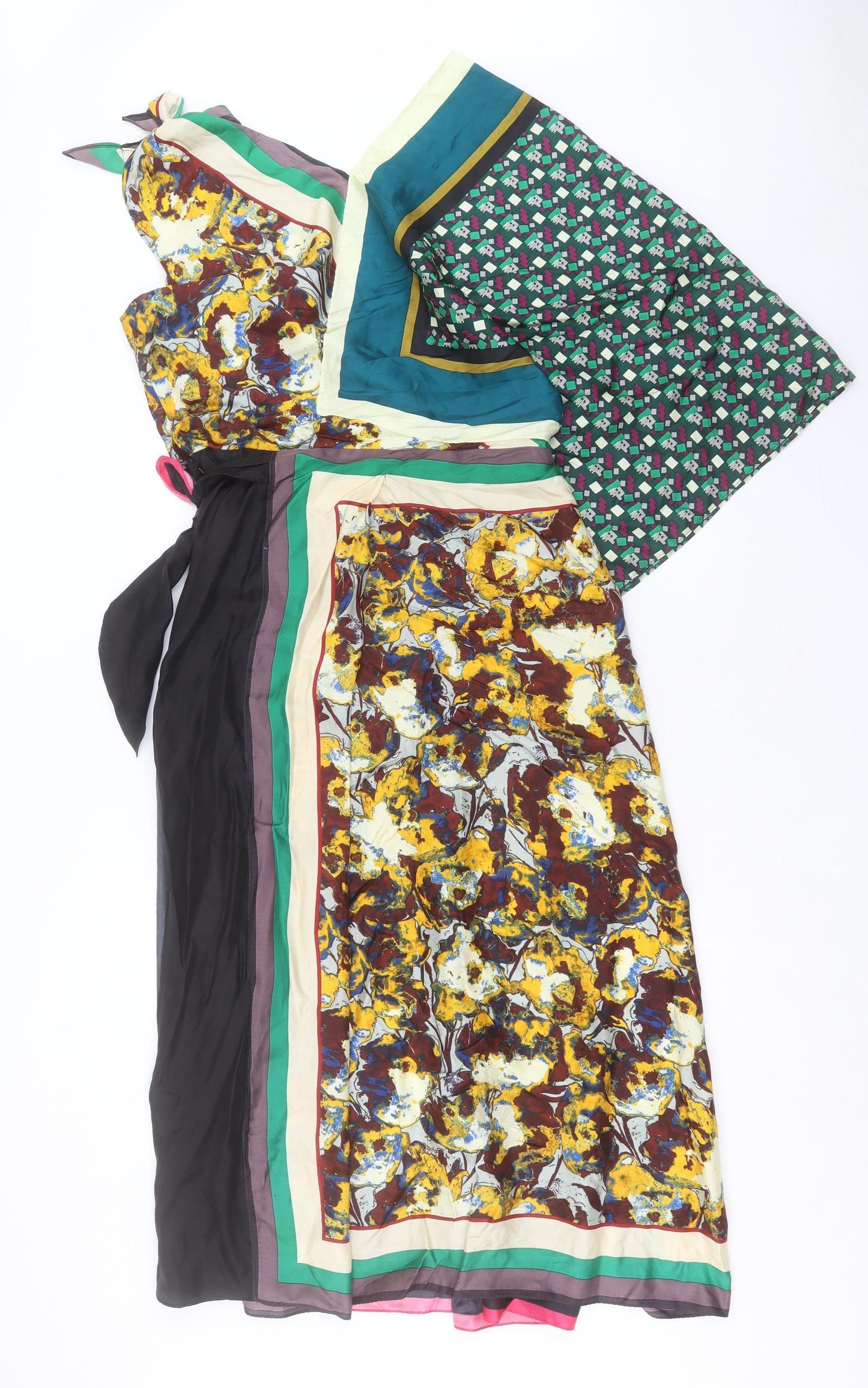 Zara Womens Multicoloured Geometric Polyester A-Line Size L V-Neck Zip