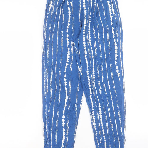 Marks and Spencer Womens Blue Geometric Viscose Trousers Size 8 L28 in Regular