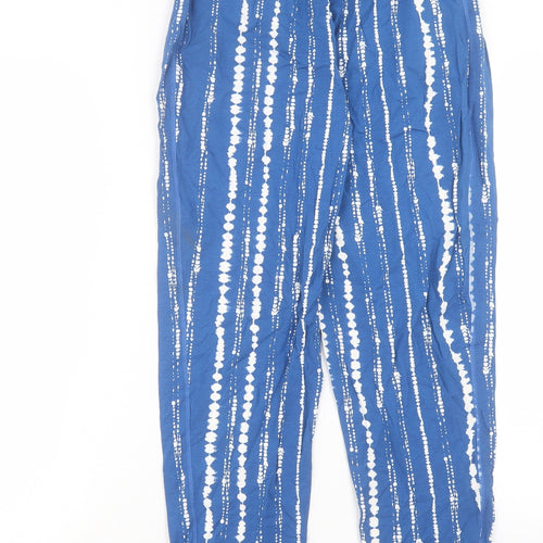 Marks and Spencer Womens Blue Geometric Viscose Trousers Size 8 L28 in Regular